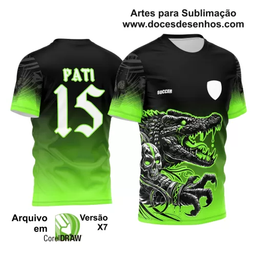 Arte Estampa - Camisa de Interclasse  Preta - Jogos Internos - Crocodilo Caveira - 2024 - 2025 - Doces Desenhos