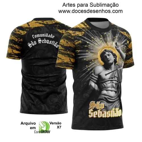 Arte Estampa Camiseta Religiosa - Preta - São Sebastião - Religião - 2025 - Festejo e Devoção - 2025