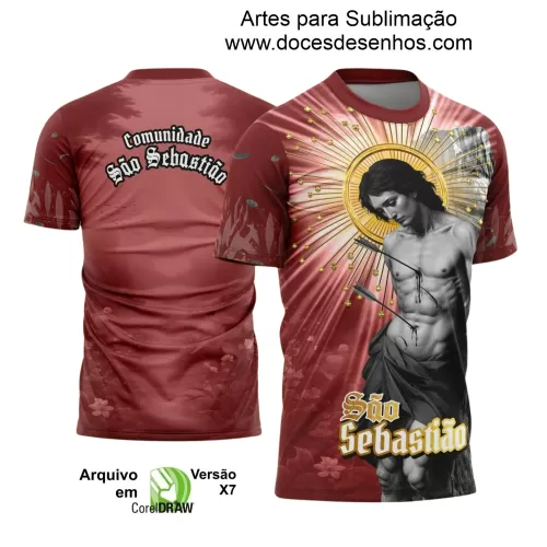 Arte Estampa Camiseta Religiosa - Vermelha - São Sebastião - Religião - 2025 - Festejo e Devoção - 2025