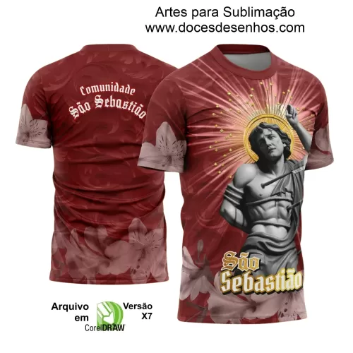 Arte Estampa Camiseta Religiosa - Vermelha - São Sebastião - Religião - 2025 - Festejo e Devoção - 2025