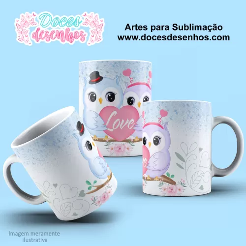 Arte Estampa Caneca Sublimação - Corujinhas - Love - Dia dos Namorados 2024