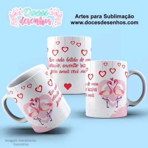 Arte Estampa Caneca Sublimação - Flamingos Casal - Dia dos Namorados 2024