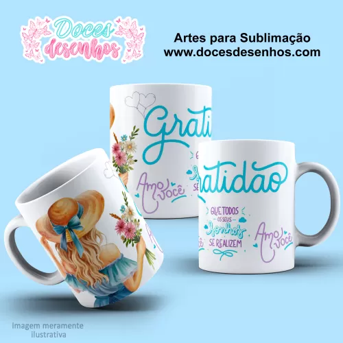 Arte Estampa Caneca - Sublimação - Gratidão - Amo Você - 2024 - 2025