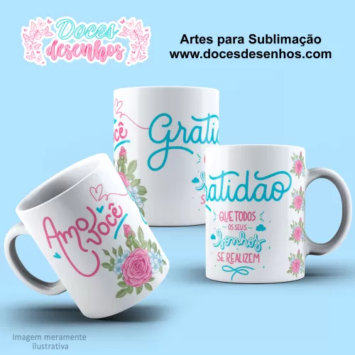 Arte Estampa Caneca - Sublimação - Gratidão - Amo Você - 2024 - 2025