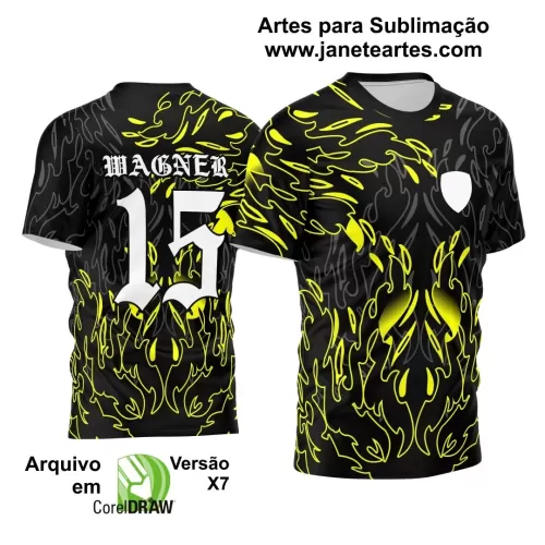 Arte Vetor Camisa Preta - Interclasse 2024 - Jogos Internos 2024 - Time Amador - Chamas Douradas 