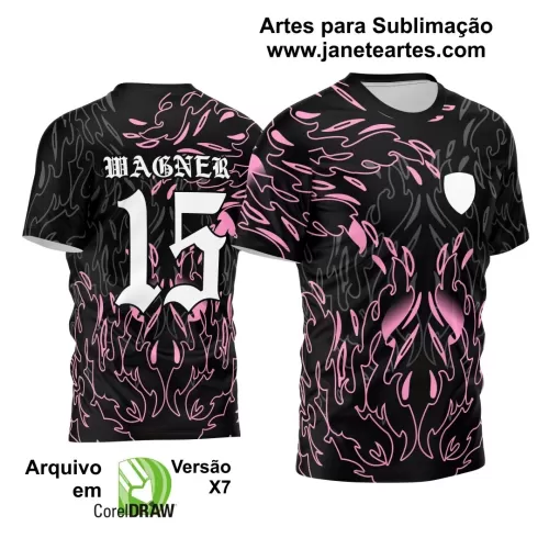 Arte Vetor Camisa Preta - Interclasse 2024 - Jogos Internos 2024 - Time Amador - Chamas Rosas