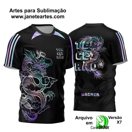 Arte Vetor Camisa Preta - Interclasse 2024 - Terceirão 2024 - Time Amador 2024 - Dragão Holográfico