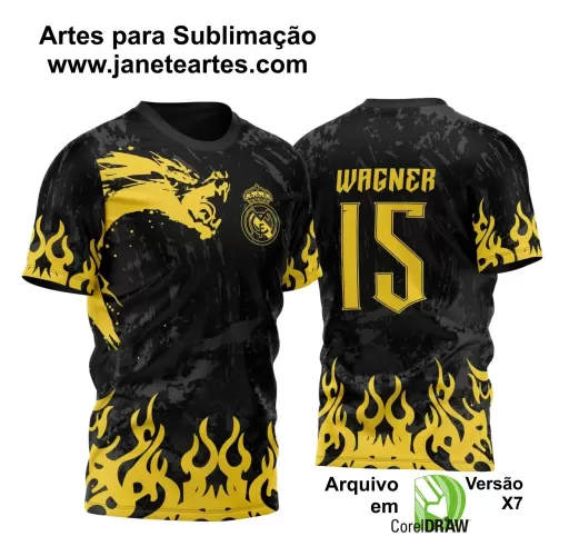 Arte Vetor Camisa Preta e Amarela - Interclasse 2024 - Jogos Internos 2024 - Time Amador 2024 - Dragão