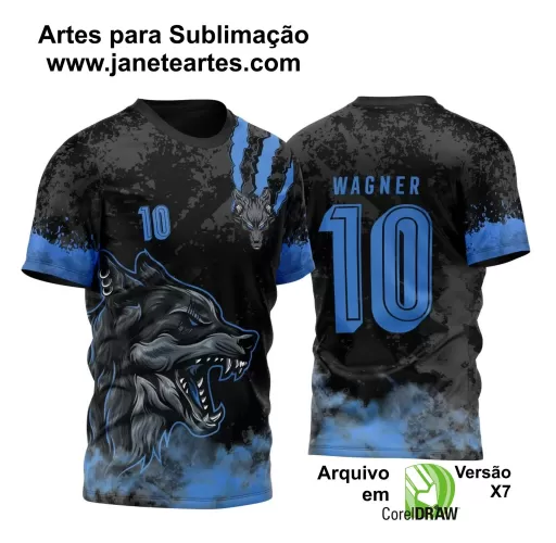 Arte Vetor Camisa Preta e Azul - Interclasse 2024 - Jogos Internos 2024 - Time Amador - Lobo Feroz