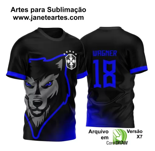 Arte Vetor Camisa Preta e Azul - Interclasse 2024 - Time Amador - Lobo Alfa