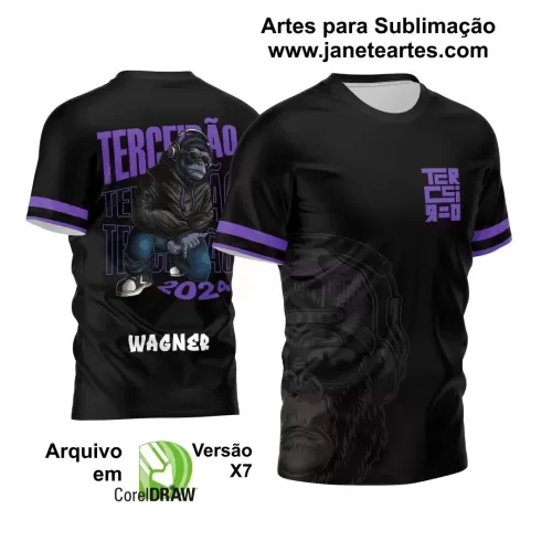 Arte Vetor Camisa Preta e Roxa - Terceirão 2024 - Interclasse 2024 - Jogos Internos 2024 - Gorila Descolado