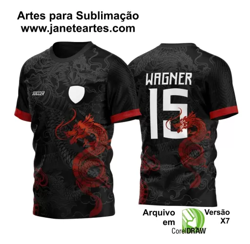 Arte Vetor Camisa Preta e Vermelha - Interclasse 2024 - Jogos Internos 2024 - Time Amador 2024 - Dragão 