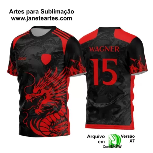 Arte Vetor Camisa Preta e Vermelha - Interclasse 2024 - Jogos Internos 2024 - Time Amador - Dragão