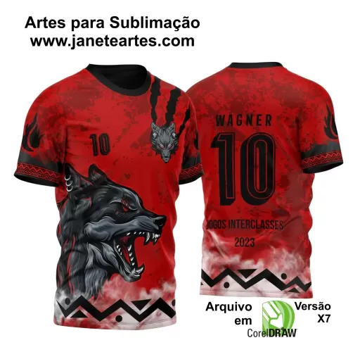 Arte Vetor Camisa Preta e Vermelha - Interclasse 2024 - Jogos Internos 2024 - Time Amador - Lobo Feroz