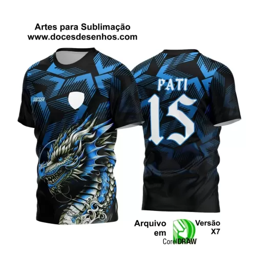 Arte Vetor - Camisa de Interclasse Personalizada Azul e Preta - Jogos Internos - Dragão - 2024 - 2025