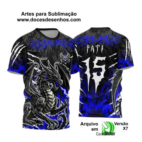 Arte Vetor - Camisa de Interclasse Personalizada Azul e Preta - Jogos Internos - Dragão - 2024 - 2025