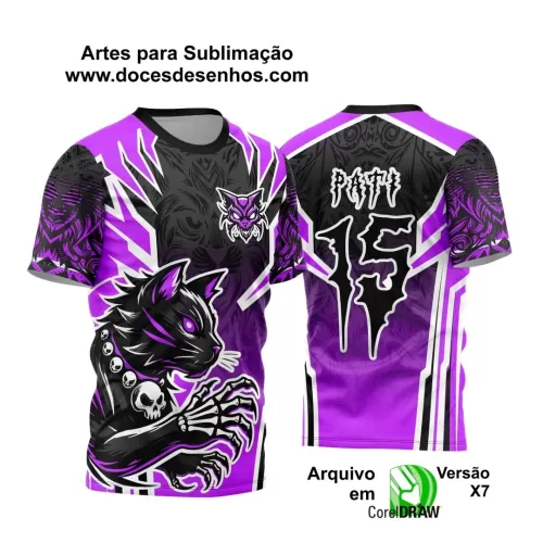 Arte Vetor Camisa de Interclasse Personalizada Roxa - Jogos Internos - Gato - 2024 - 2025