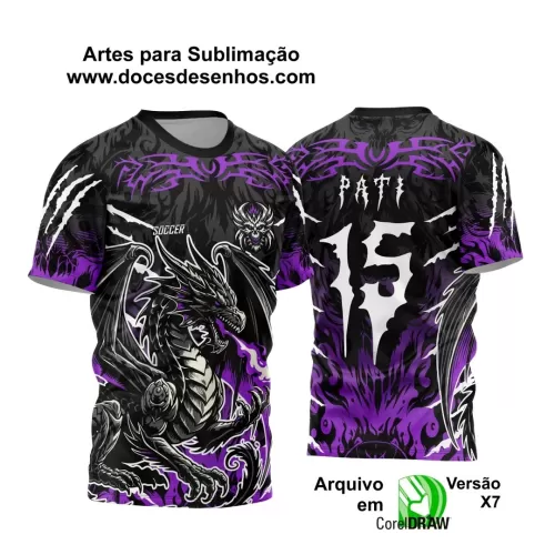 Arte Vetor - Camisa de Interclasse Personalizada Roxa e Preta - Jogos Internos - Dragão - 2024 - 2025 