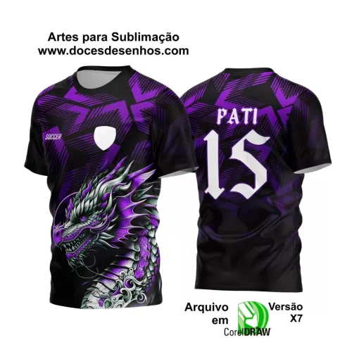 Arte Vetor - Camisa de Interclasse Personalizada Roxa e Preta - Jogos Internos - Dragão - 2024 - 2025 