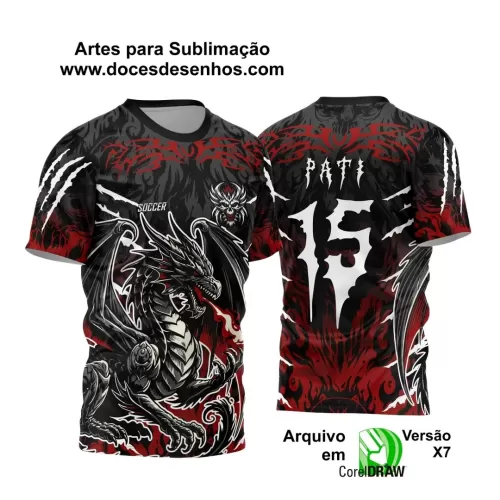 Arte Vetor - Camisa de Interclasse Personalizada Vermelha e Preta - Jogos Internos - Dragão - 2024 - 2025