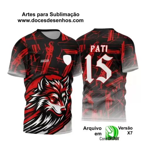 Arte Vetor - Camisa de Interclasse Personalizada Vermelha e Preta - Jogos Internos - Lobo - 2024 - 2025