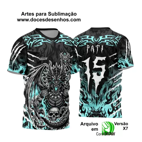 Arte Vetor - Camisa de Interclasse Preta - Jogos Internos - Dragão Assustador - Caveira - 2024 - 2025