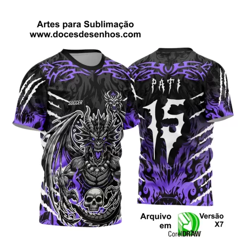 Arte Vetor - Camisa de Interclasse Preta - Jogos Internos - Dragão Assustador - Caveira - 2024 - 2025