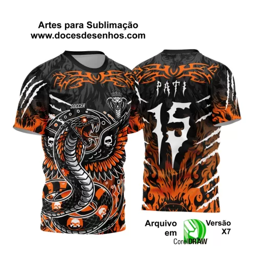 Arte Vetor - Camisa de Interclasse Preta e Laranja - Jogos Internos - Serpente Caveiras - 2024 - 2025