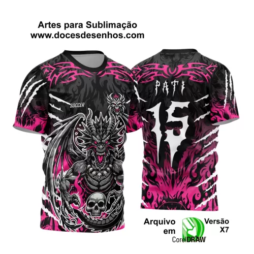 Arte Vetor - Camisa de Interclasse Preta e Rosa - Jogos Internos - Dragão Assustador - Caveira - 2024 - 2025