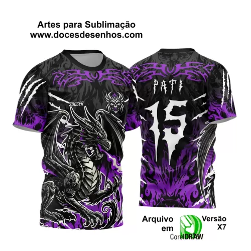 Arte Vetor - Camisa de Interclasse Preta e Roxa - Jogos Internos - Dragão Negro - 2024 - 2025