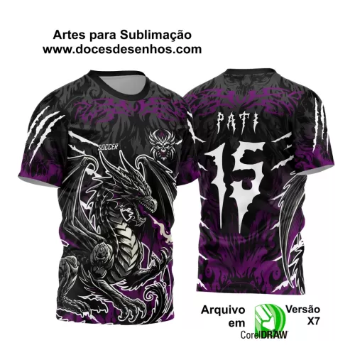 Arte Vetor - Camisa de Interclasse Preta e Roxa - Jogos Internos - Dragão Negro - 2024 - 2025