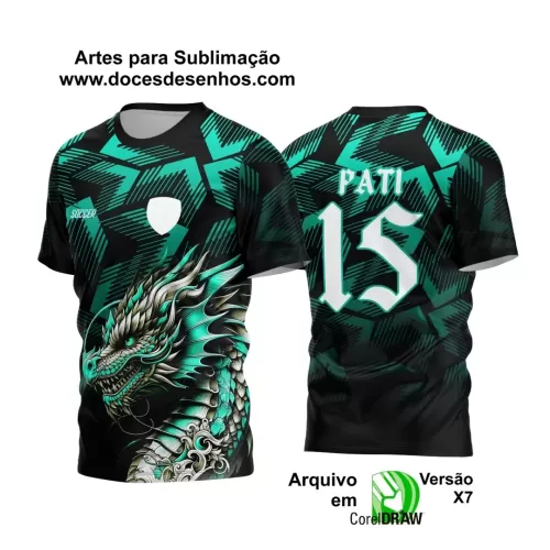 Arte Vetor - Camisa de Interclasse Preta e Verde - Jogos Internos - Dragão - 2024 - 2025