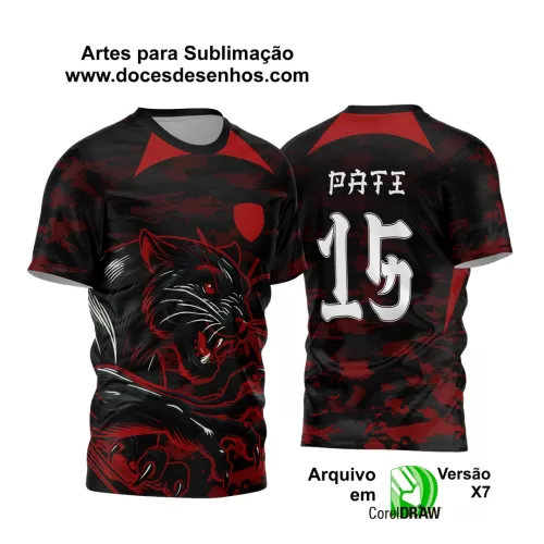 Arte Vetor - Camisa de Interclasse Preta e Vermelha - Jogos Internos - Pantera - 2024 - 2025