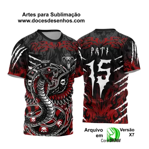 Arte Vetor - Camisa de Interclasse Preta e Vermelha - Jogos Internos - Serpente Caveiras - 2024 - 2025