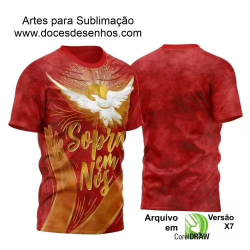 Arte Vetor - Camiseta Dourada e Vermelha - Religião - Crisma Divino Espírito Santo - 2024 - 2025