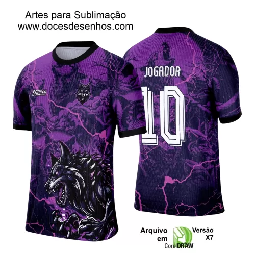 Arte para Estampa de Camiseta Escolar 2025 – Interclasse - Preta e Roxa com Tema de Lobo