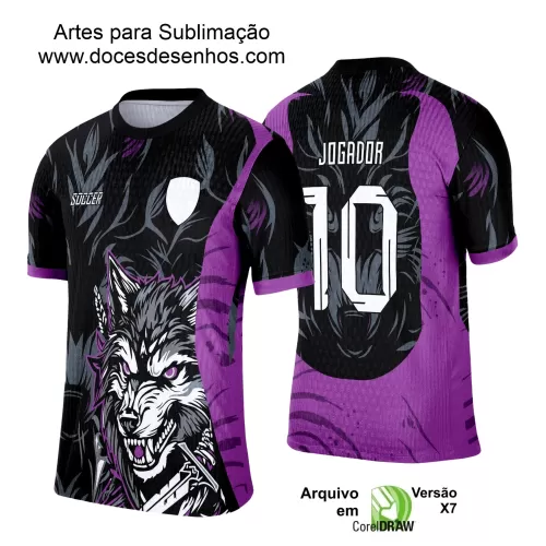 Arte para Estampa de Camiseta Escolar 2025 – Interclasse - Preta e Roxa com Tema de Lobo