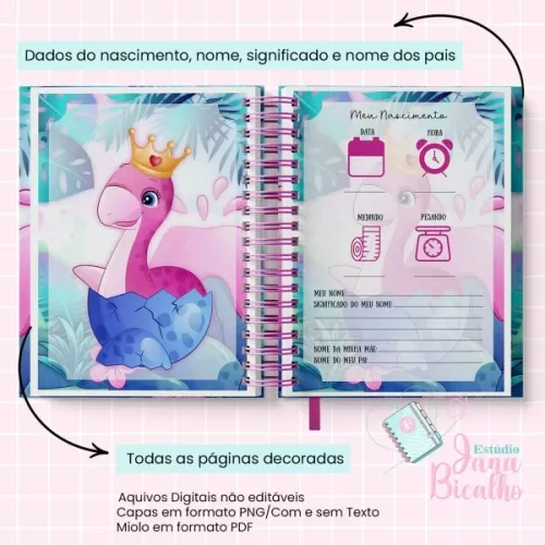 Caderneta de Saúde – Dinossauro Rosa – Jana Bicalho