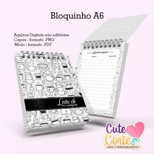 Caderno A5 Receitas + Bloquinho Lista de Compras A6. N10 – Cute Corte