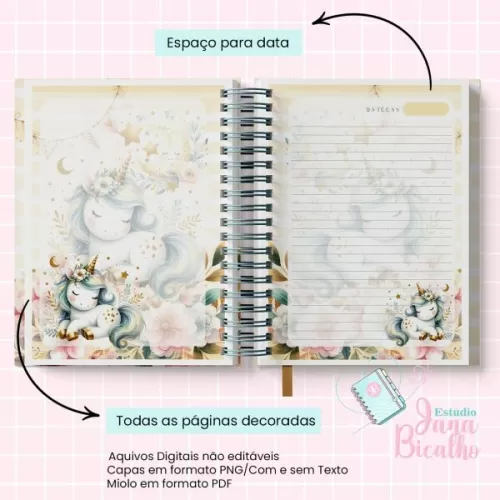 Caderno Pautado A5 | Coleção Cute Unicorn N4 – Jana Bicalho