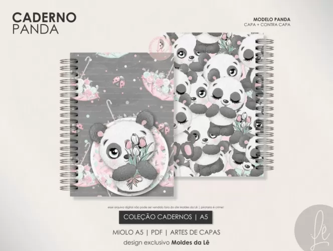Caderno Pautado A5 – Panda (Moldes da Lê)