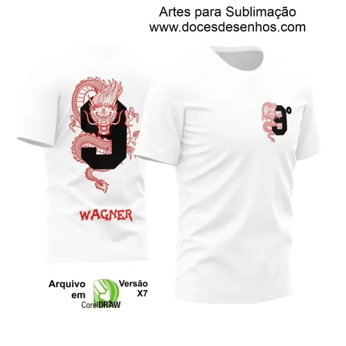 Camisa Escolar Personalizada - Branca - Nono Ano - Tema Dragão - 2025