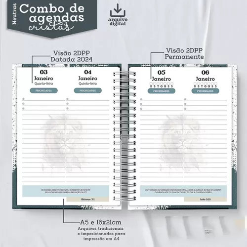 Combo Agendas Neutras – Coleção Cristã – 1DPP | 2DPP | 3DPP | 4DPP – Metamorpaper