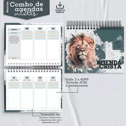 Combo Agendas Neutras – Coleção Cristã – 1DPP | 2DPP | 3DPP | 4DPP – Metamorpaper