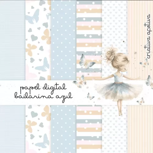 Combo Arquivos para Maternidade – Papel Digital Bailarina Azul – Criativa Afetiva