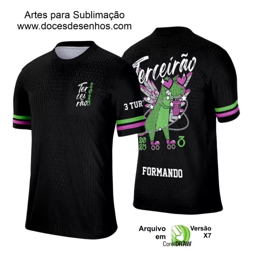 Estampa Camiseta Escolar Preta – Formandos – Concluintes 2025 – Terceirão 2025 - Dino Cute