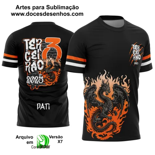 Estampa Para Camiseta Escolar 2025 – Arte Vetor - Uniforme Concluintes 2025 – Terceirão: Estilo Dragão Chamas