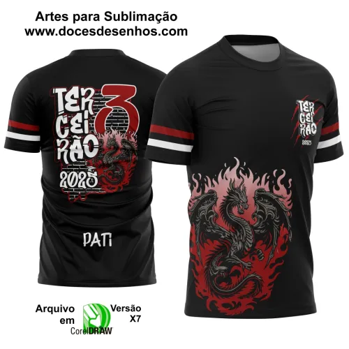 Estampa Para Camiseta Escolar 2025 – Arte Vetor - Uniforme Concluintes 2025 – Terceirão: Estilo Dragão Chamas