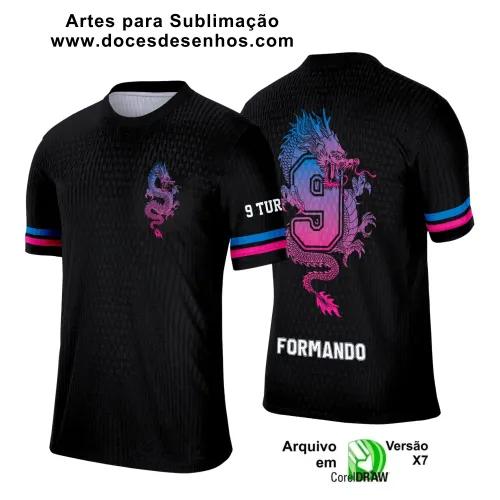 Estampa Para Camiseta Escolar – Arte Vetor - Uniforme Concluintes 2025 – 9 º Ano : Estilo Dragão