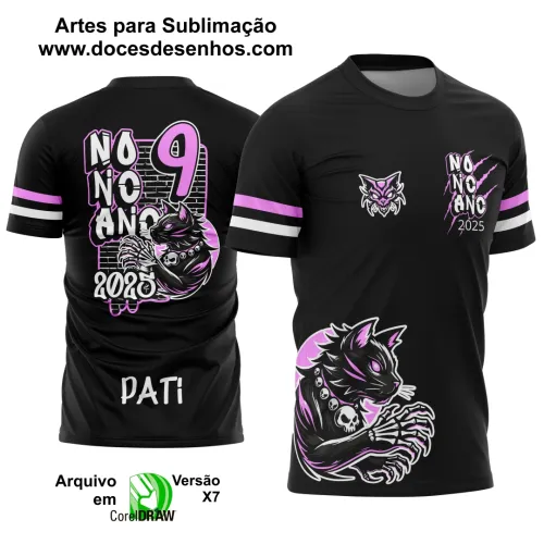 Estampa Para Camiseta Escolar Nono Ano – Arte Vetor - Uniforme Concluintes 2025 – 9º Ano 2025: Estilo Gatinho